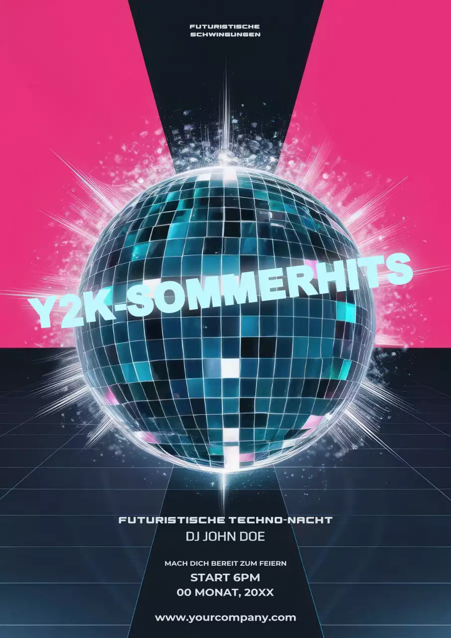 Rosa und Marineblau Futuristisches Y2K Musik Poster