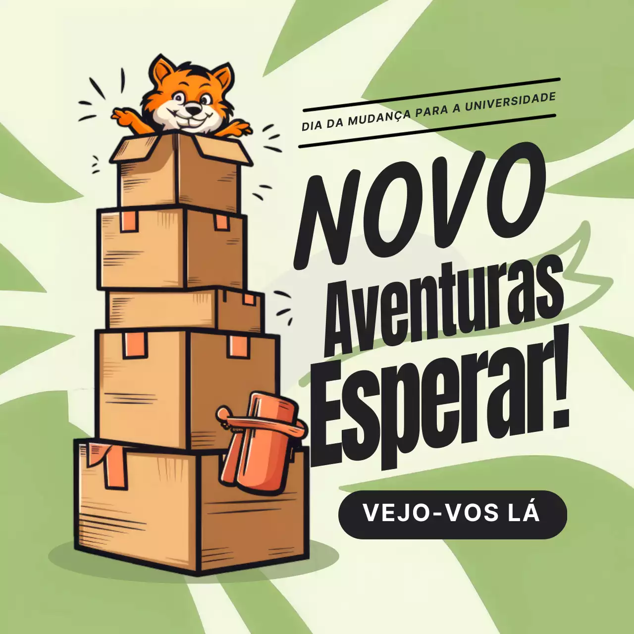 promoção do dia da mudança da universidade simples verde e branca