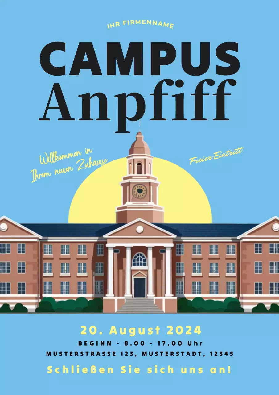 blau und gelb vintage Campus Einladung