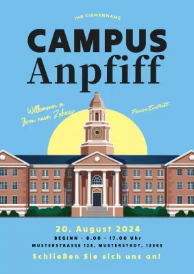 blau und gelb vintage Campus Einladung