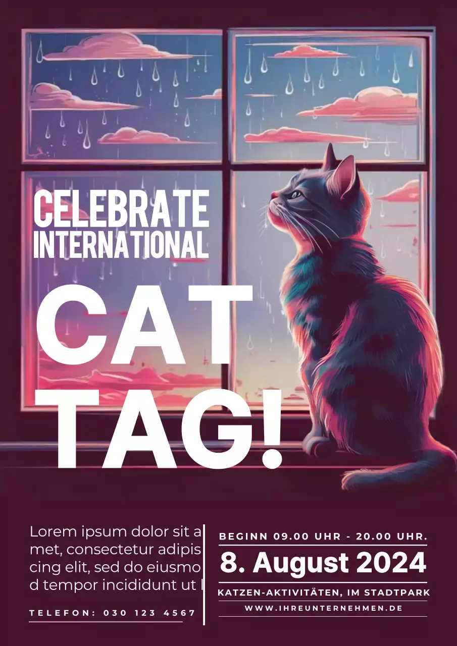 Lila und weiß moderne Katze Tag Einladung