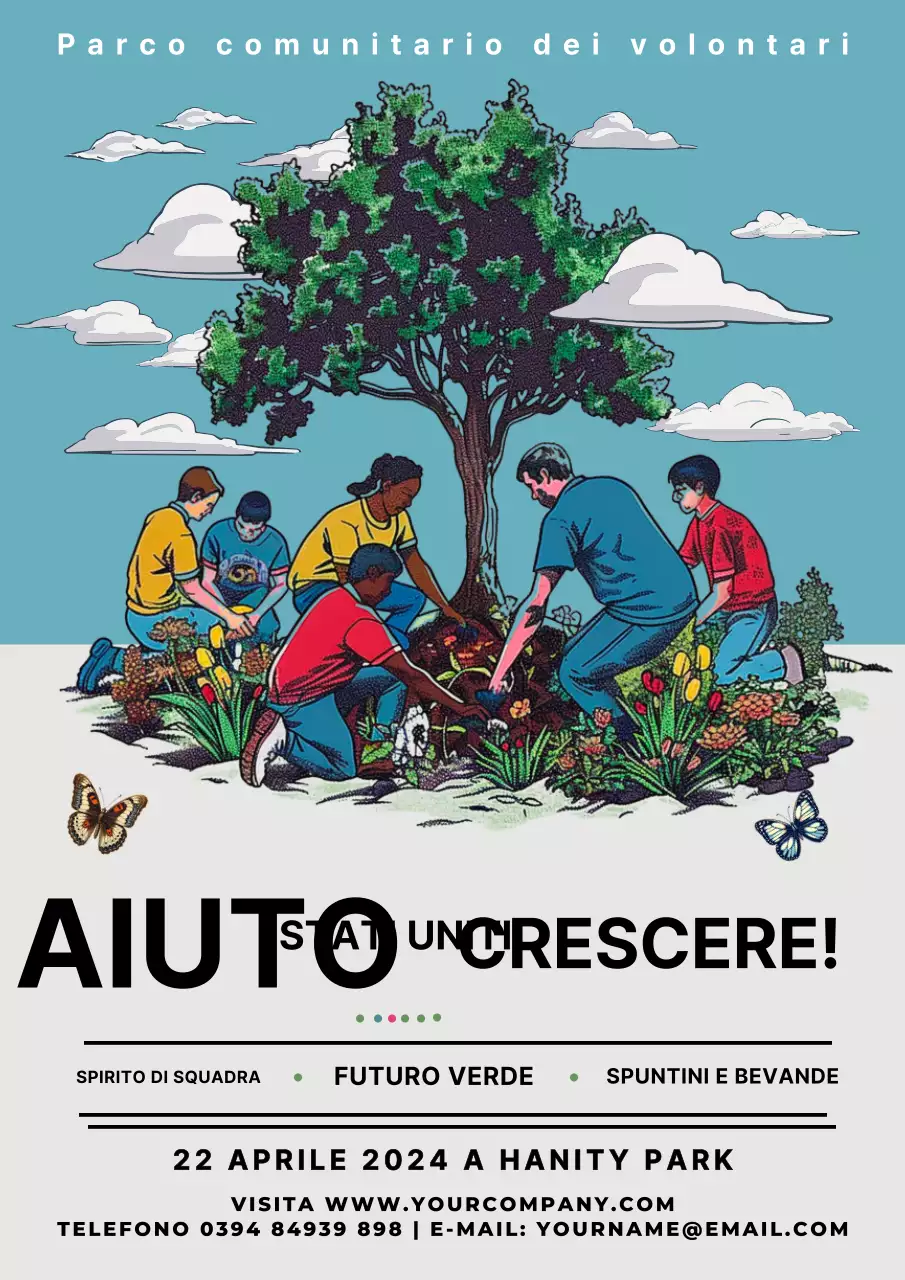 Promozione del parco comunitario per volontari vintage blu e grigi