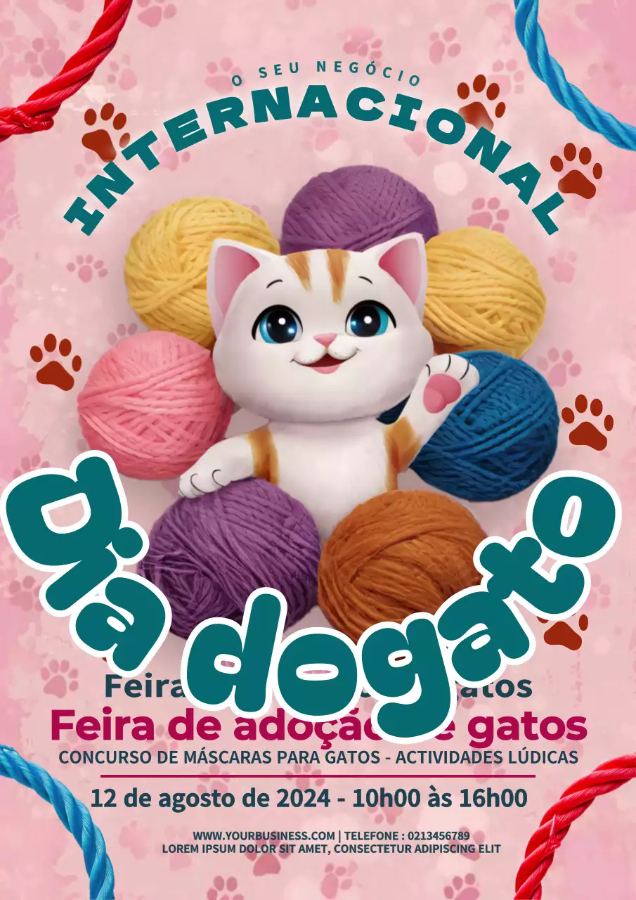 Promoção do dia do gato moderno cor-de-rosa e verde
