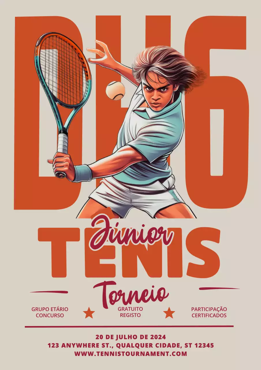 promoção de torneio de ténis vintage bege e laranja