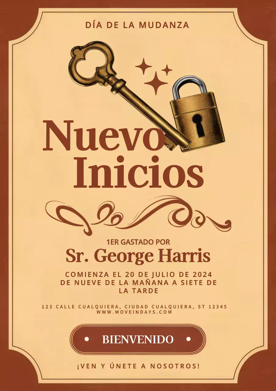 beige y marron vintage invitacion dia de la mudanza