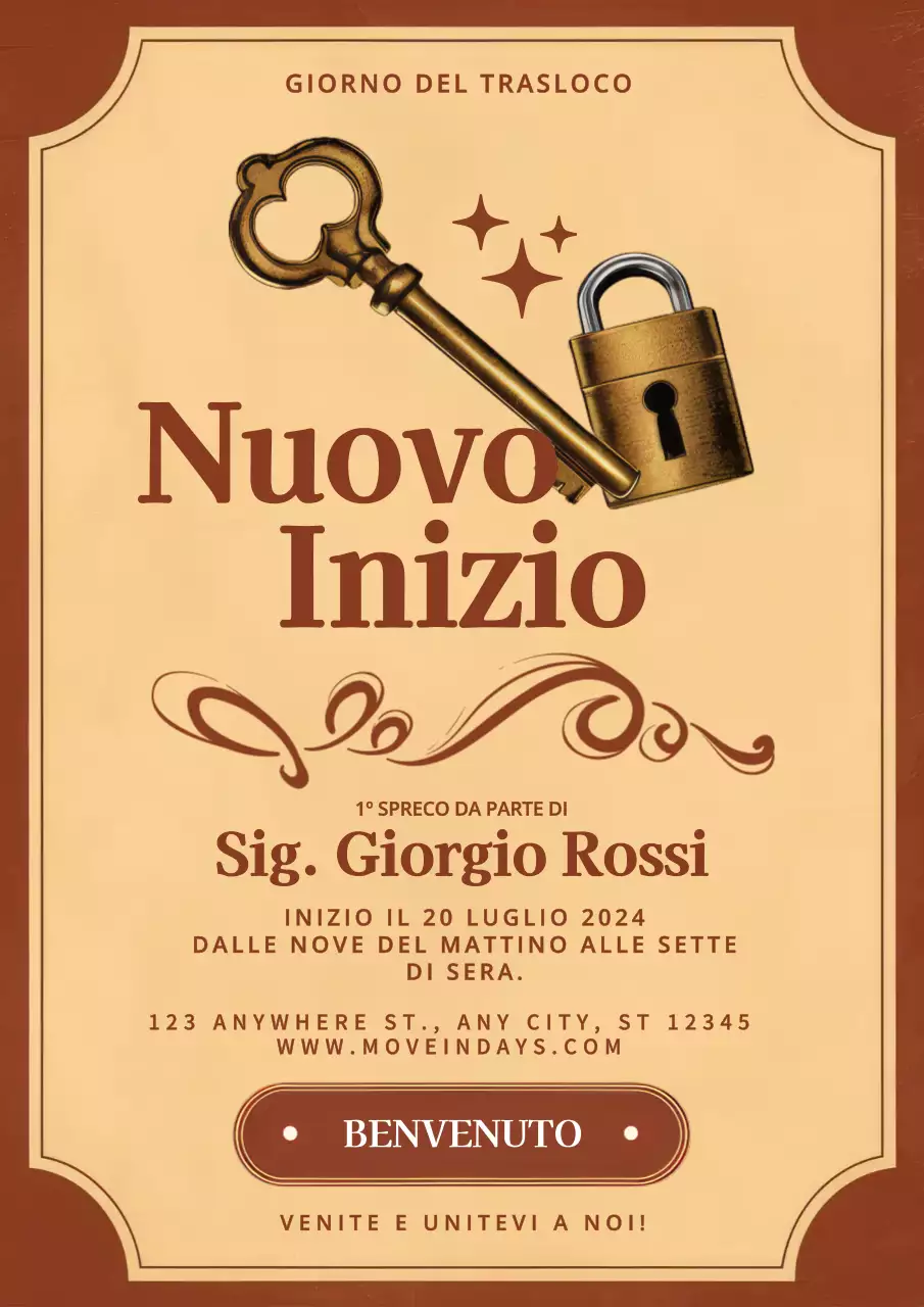 invito al trasloco beige e marrone vintage new beginnings