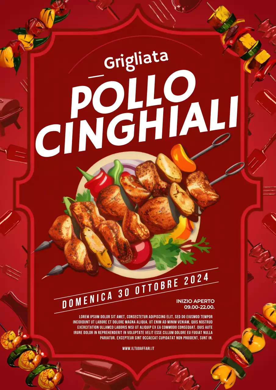 Promozione del pollo BBQ moderno rosso e bianco