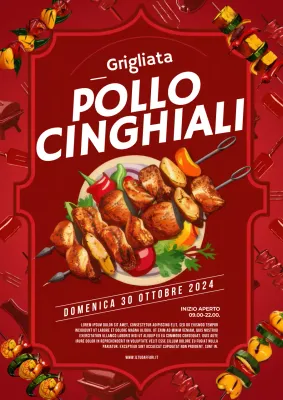Promozione del pollo BBQ moderno rosso e bianco
