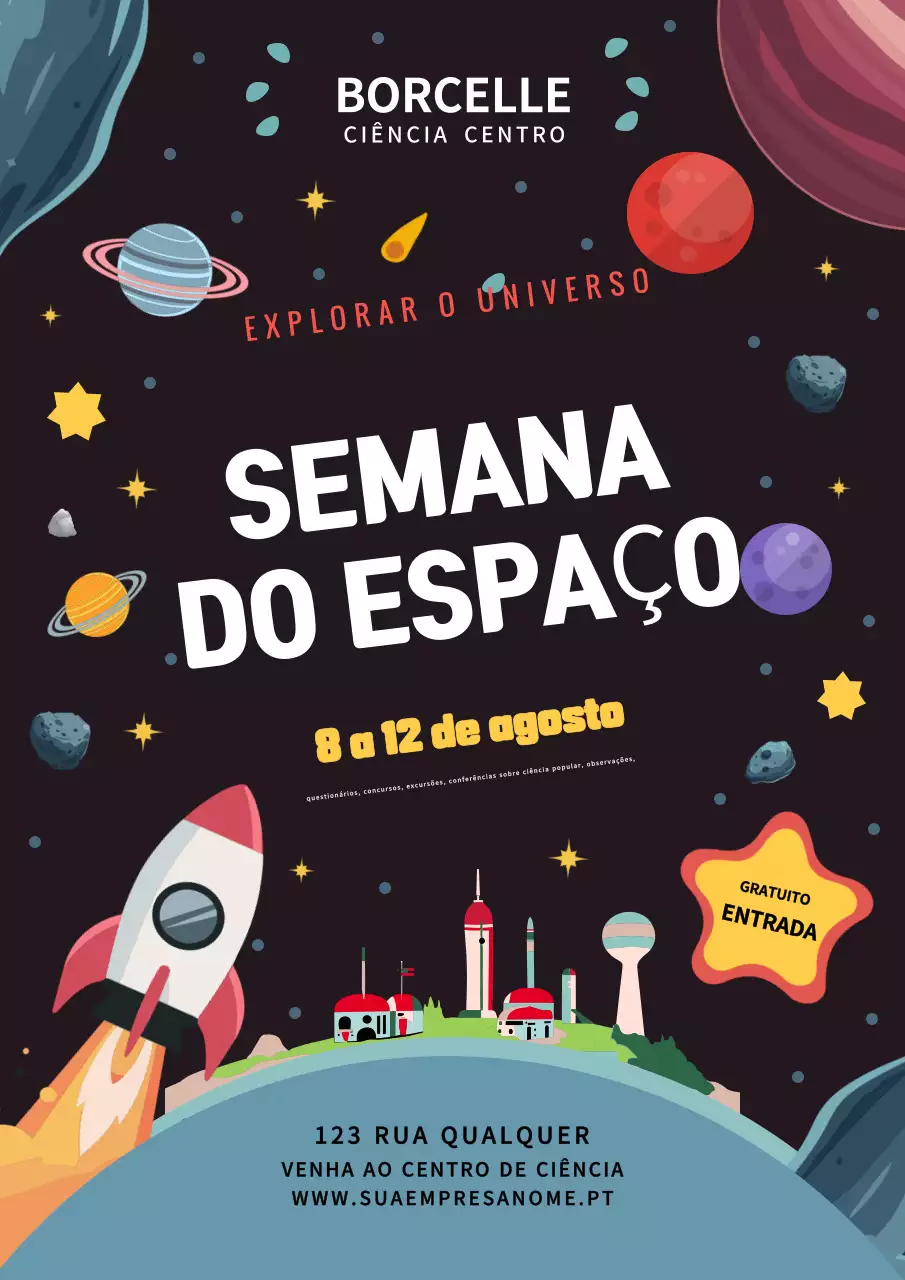 Cartaz multicolorido da semana do espaço estilo banda desenhada