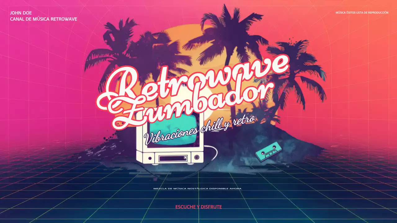 Anuncio del canal de Youtube de música retro rosa y roja