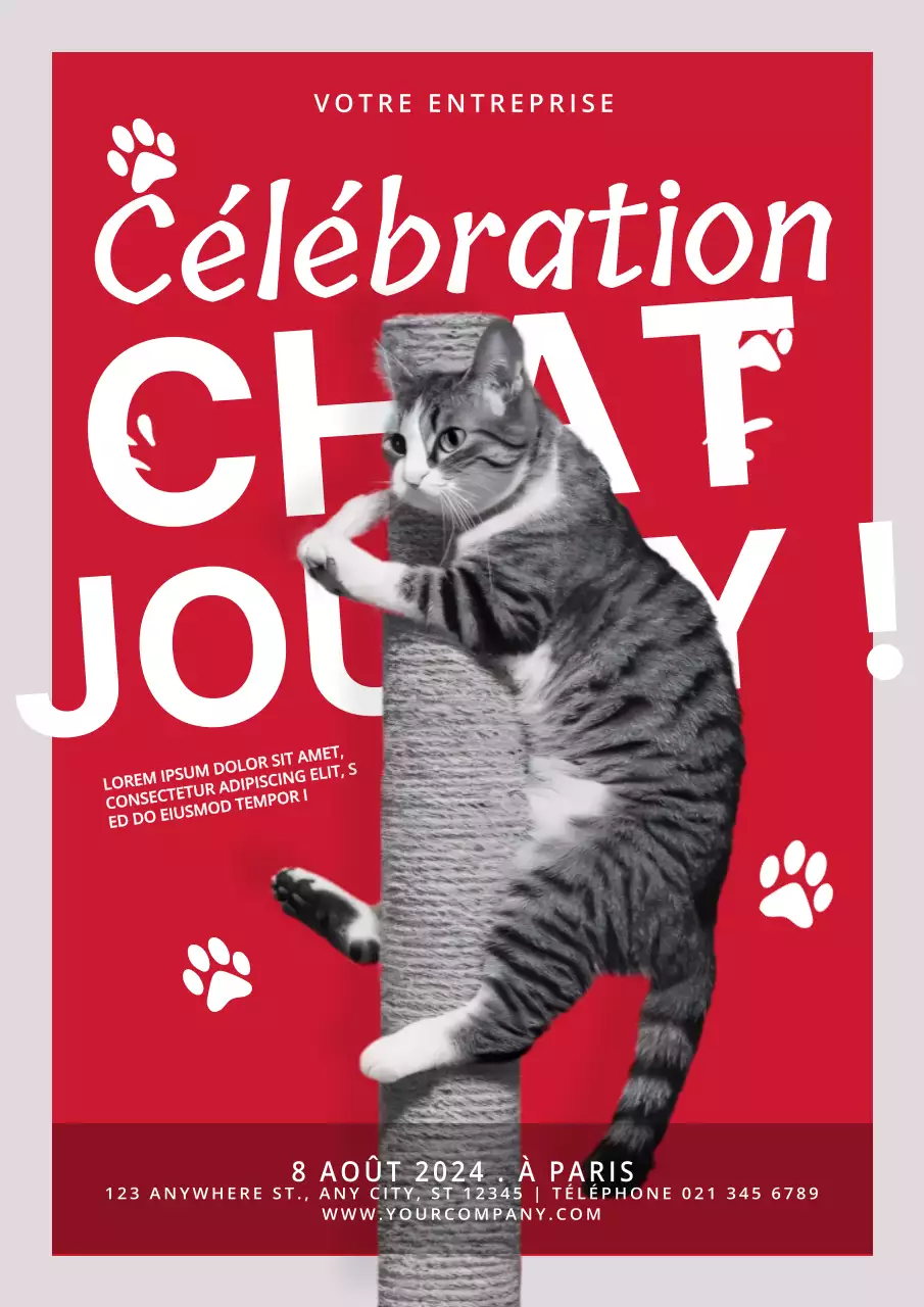 promotion de la journée du chat moderne rouge et blanc