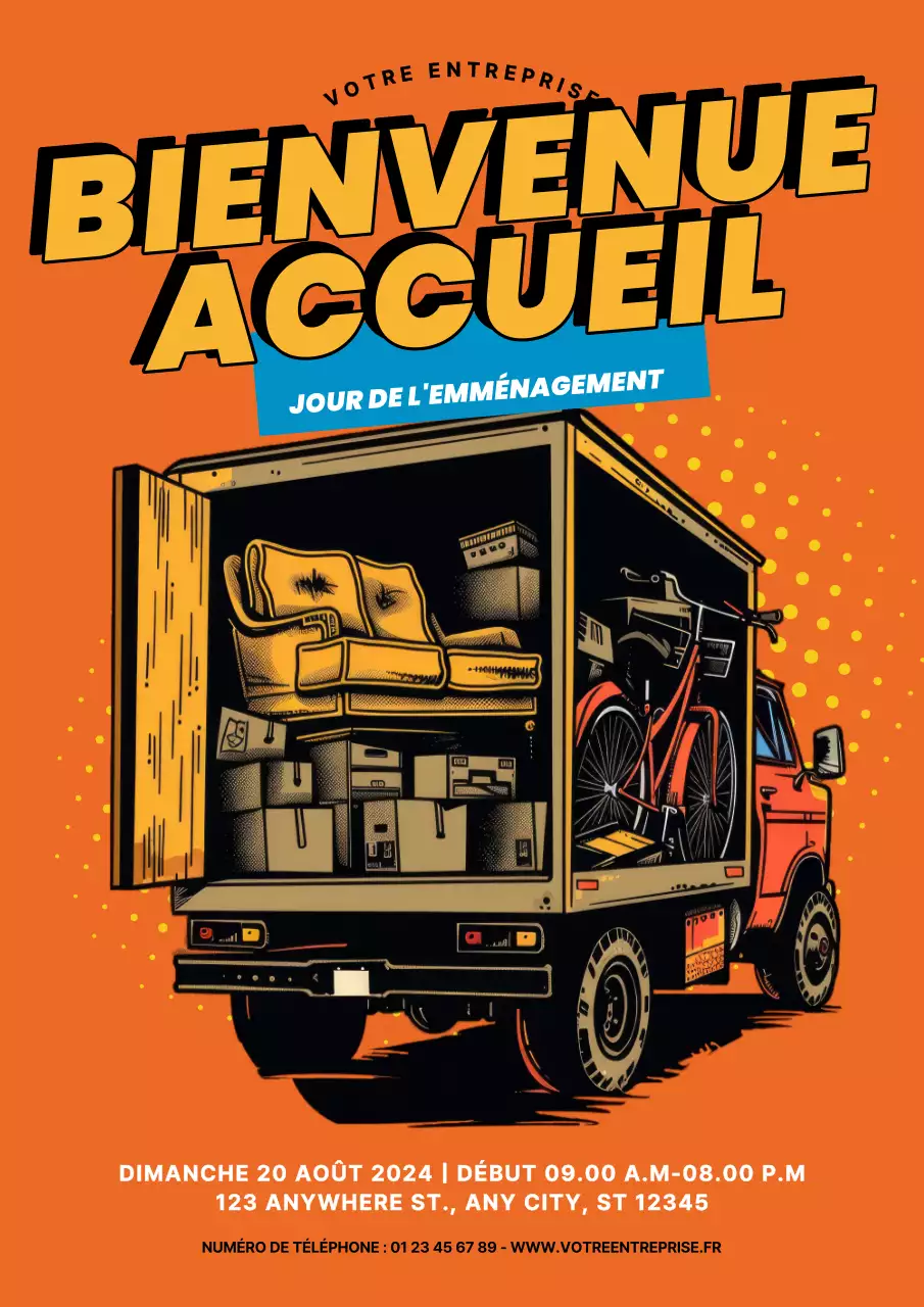 promotion de la journée d'emménagement jaune et orange rétro