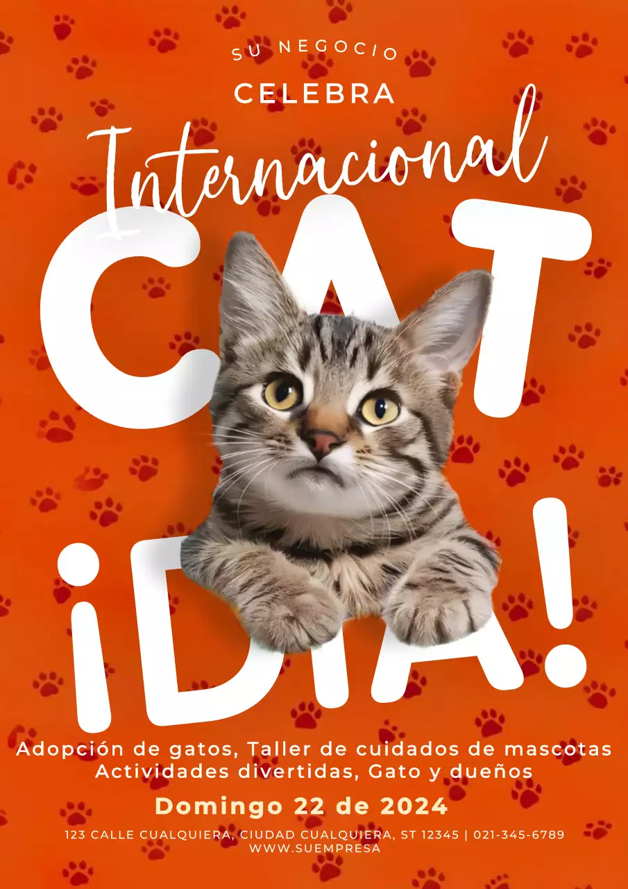 Invitación moderna roja y blanca para el día del gato