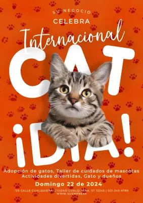 Invitación moderna roja y blanca para el día del gato