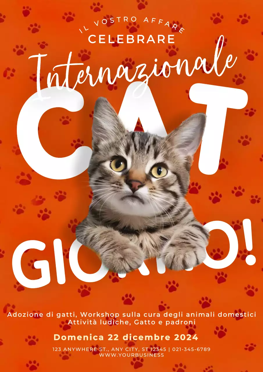 Invito per la giornata del gatto moderno in bianco e rosso