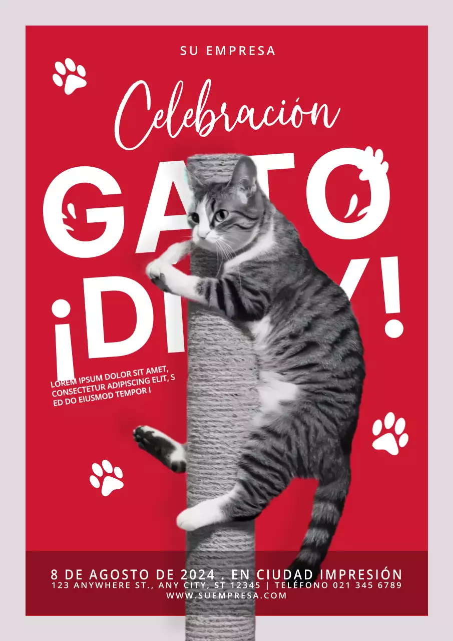 promoción del día del gato moderno rojo y blanco