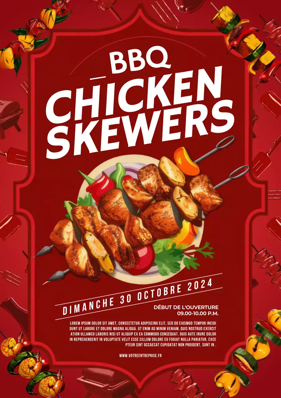 Promotion du poulet BBQ moderne rouge et blanc