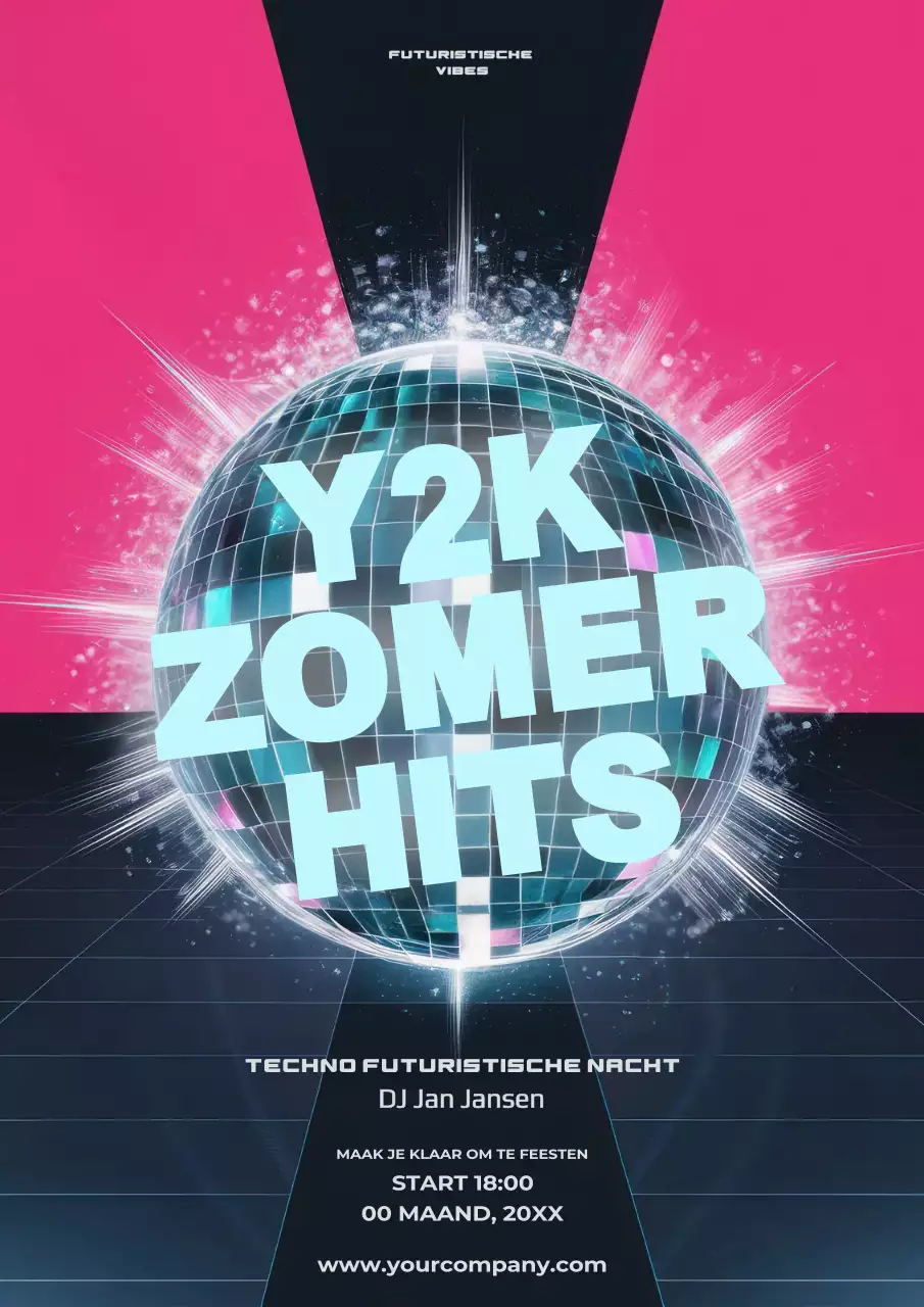 Roze en marine vet Futuristische Y2K Muziek Poster