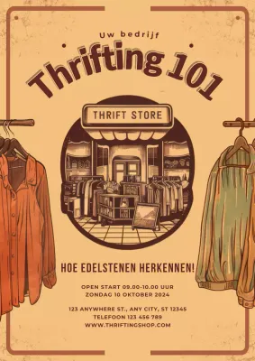 beige en bruin retro kringloopwinkelpromotie