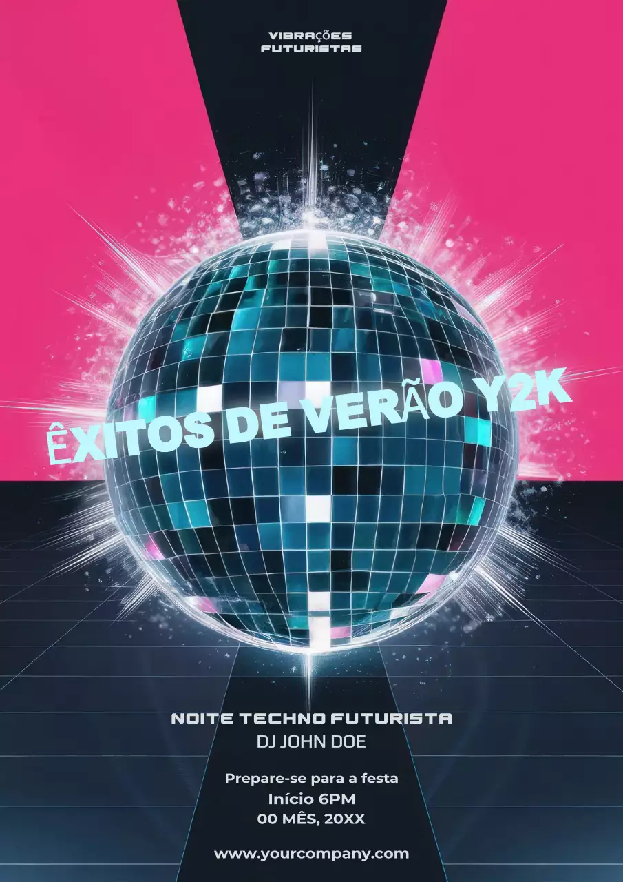 Cartaz de música futurista Y2K cor-de-rosa e azul-marinho