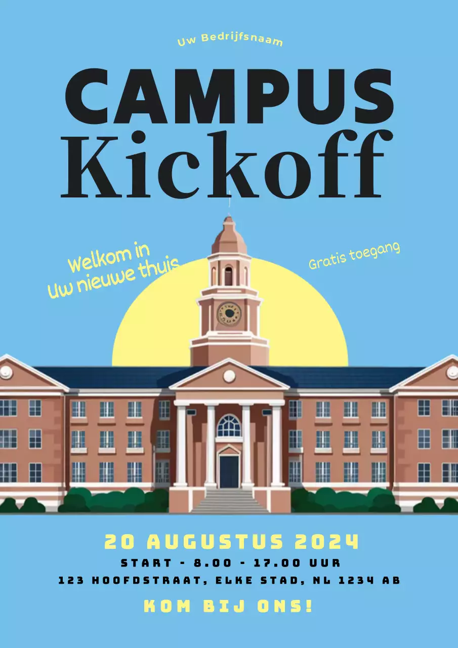 blauw en geel vintage Campus uitnodiging
