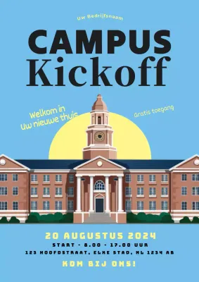 blauw en geel vintage Campus uitnodiging