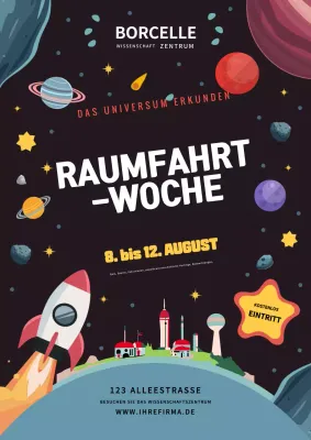 Multicolor Space Woche Poster im Cartoon-Stil