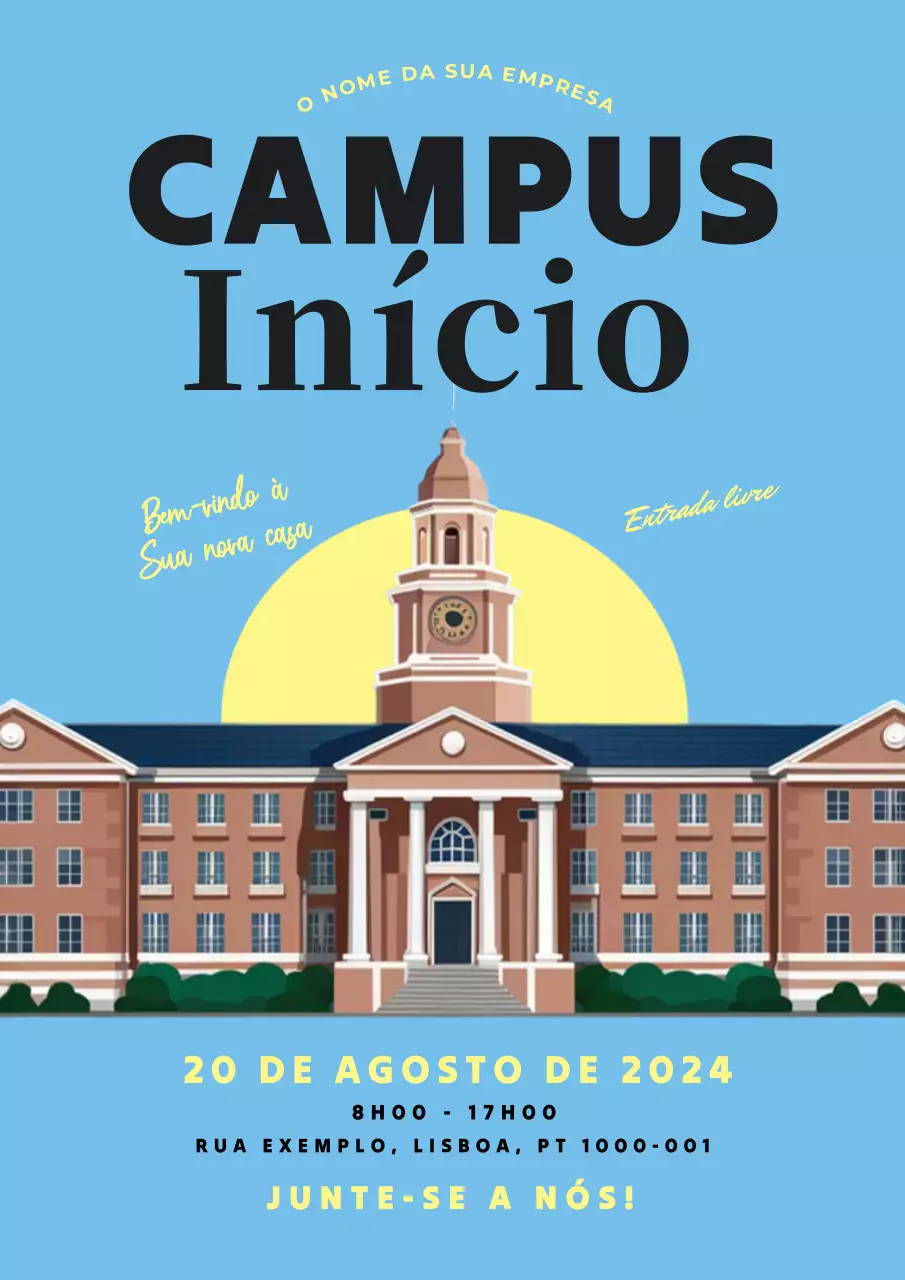 convite Campus vintage azul e amarelo