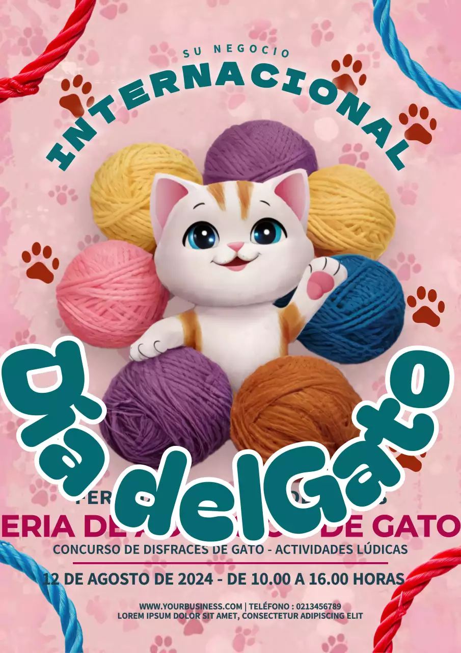 Promoción del día del gato moderno rosa y verde