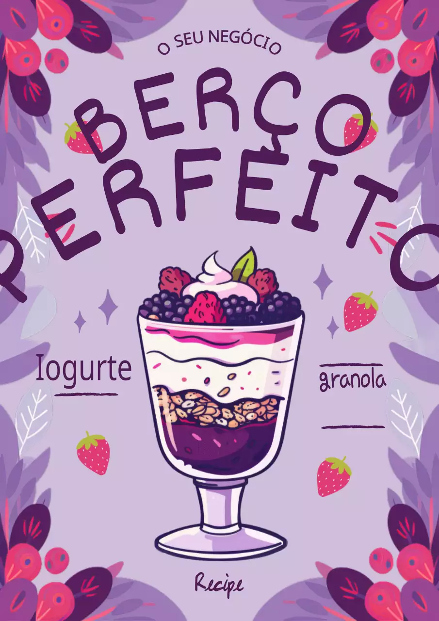 promoção parfait de frutos silvestres tropicais rosa e roxo