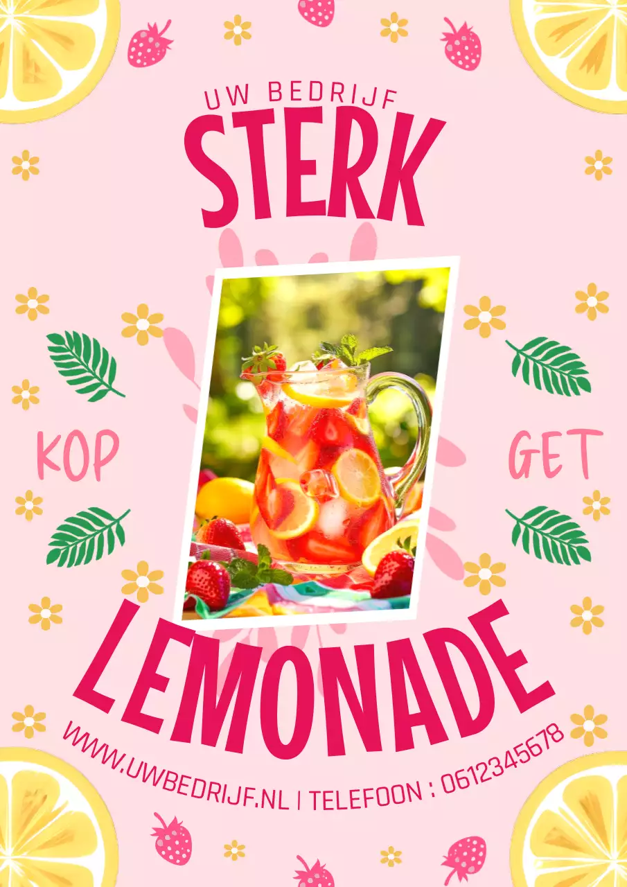 roze en gele moderne aardbeienlimonade promotie