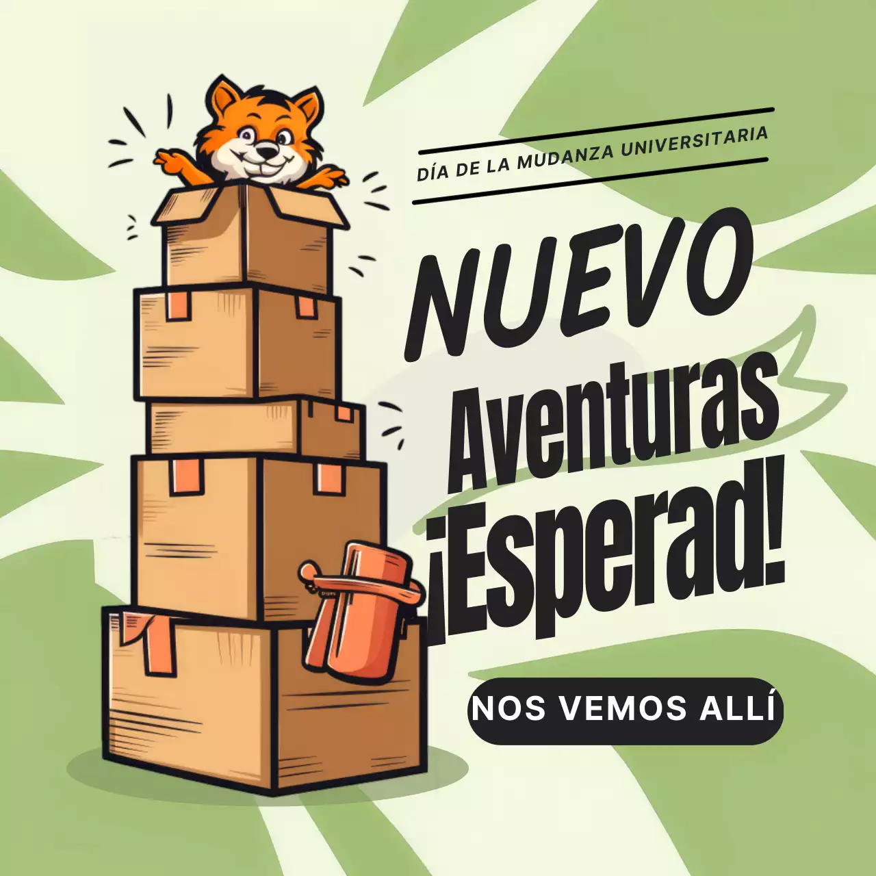 verde y blanco simple promoción del día de la mudanza universitaria