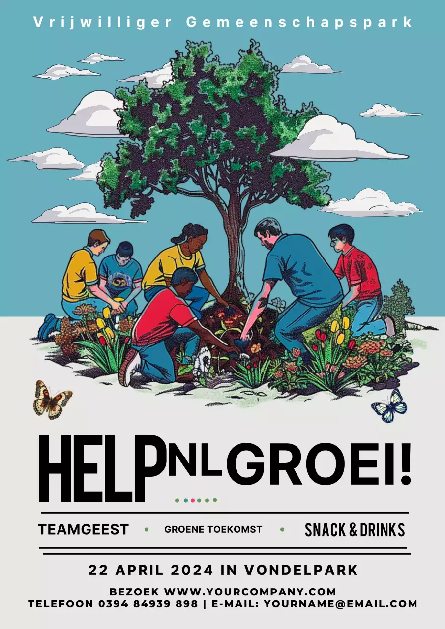 Blauw en grijs vintage vrijwilligerspark promotie