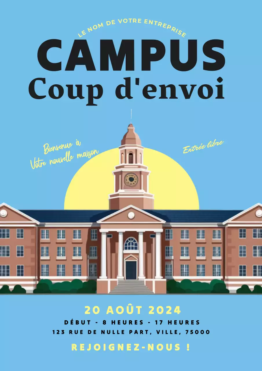 invitation Campus vintage bleu et jaune