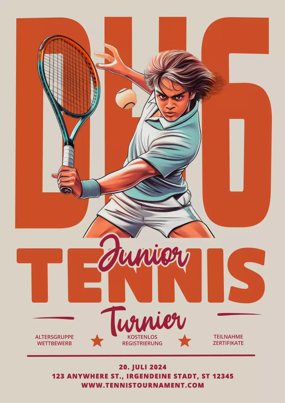 beige und orange vintage Tennisturnier Werbung