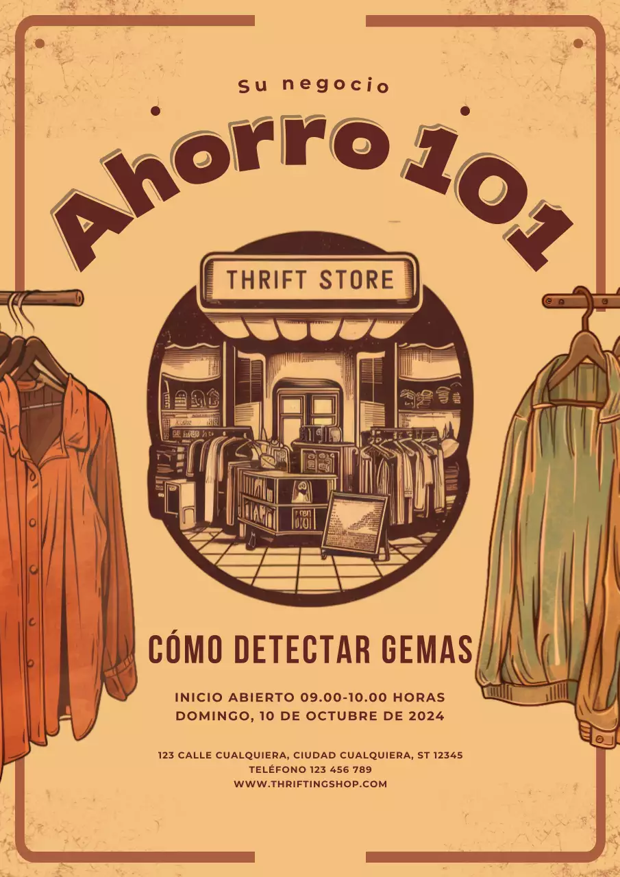 promoción tienda de segunda mano retro beige y marrón