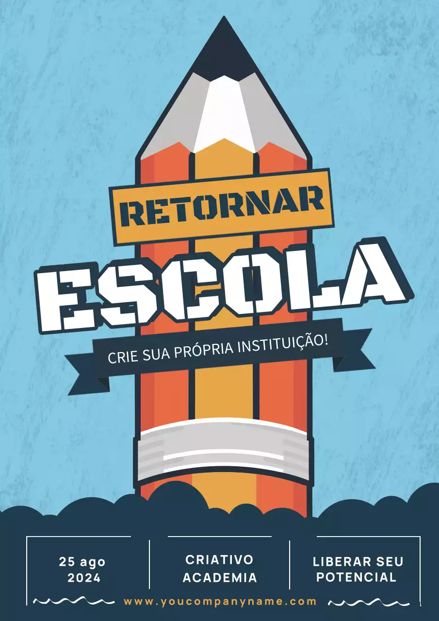 Cartaz azul e laranja Cartaz de regresso à escola