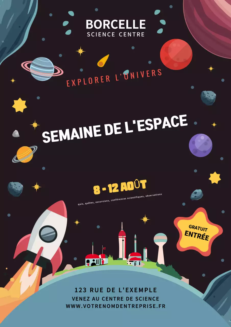 Affiche multicolore de la semaine de l'espace, style bande dessinée