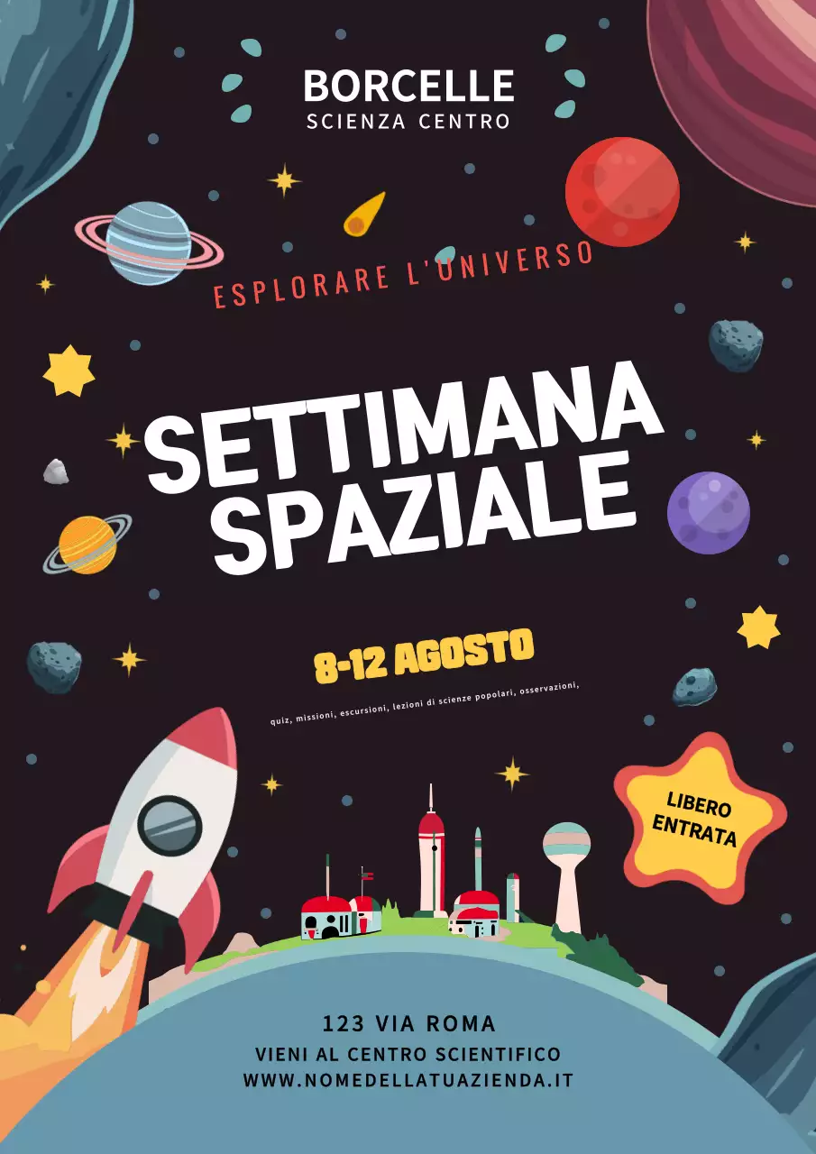 Poster multicolore della settimana spaziale in stile cartone animato