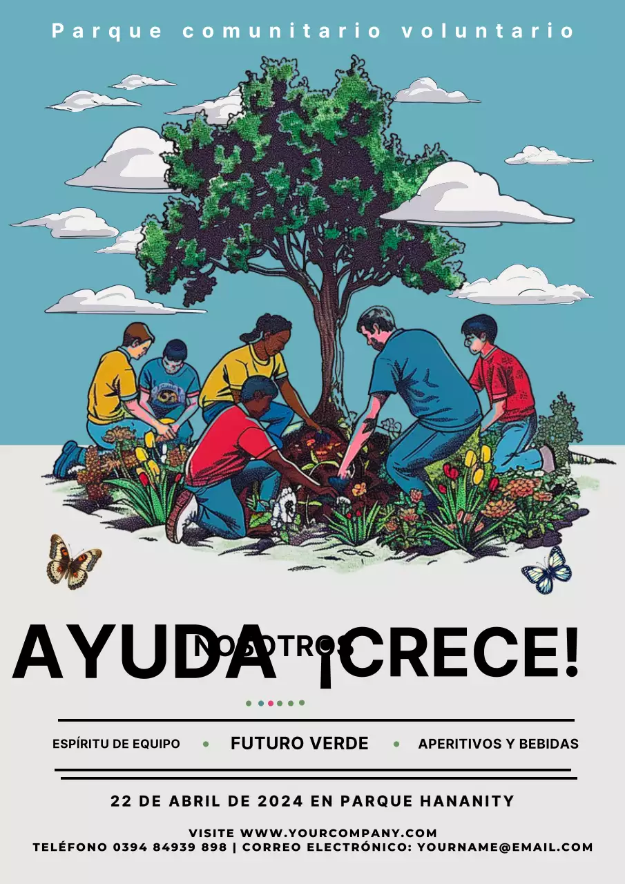 Promoción del parque comunitario de voluntarios azul y gris vintage