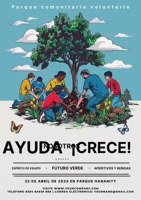 Promoción del parque comunitario de voluntarios azul y gris vintage