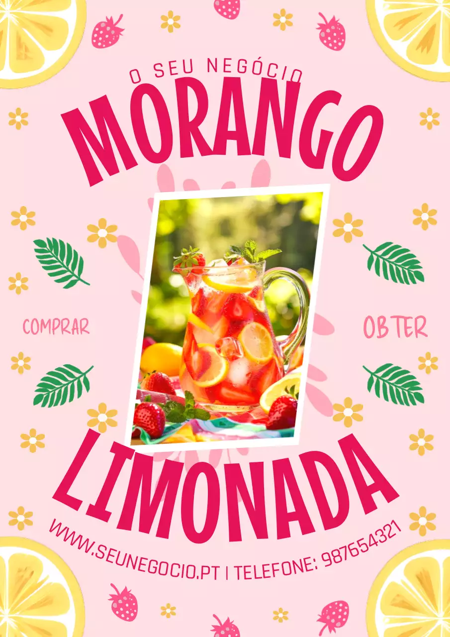 promoção moderna de limonada de morango cor-de-rosa e amarela