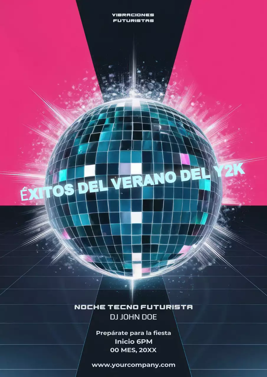 Póster musical futurista del efecto 2000 en rosa y azul marino