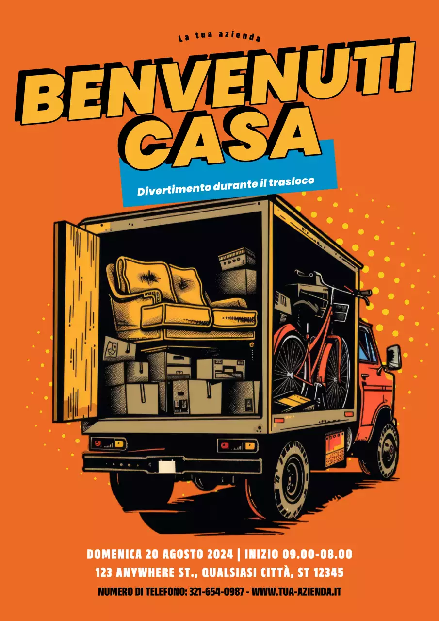 promozione per il giorno del trasloco giallo e arancione retrò