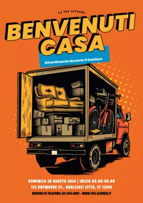 promozione per il giorno del trasloco giallo e arancione retrò
