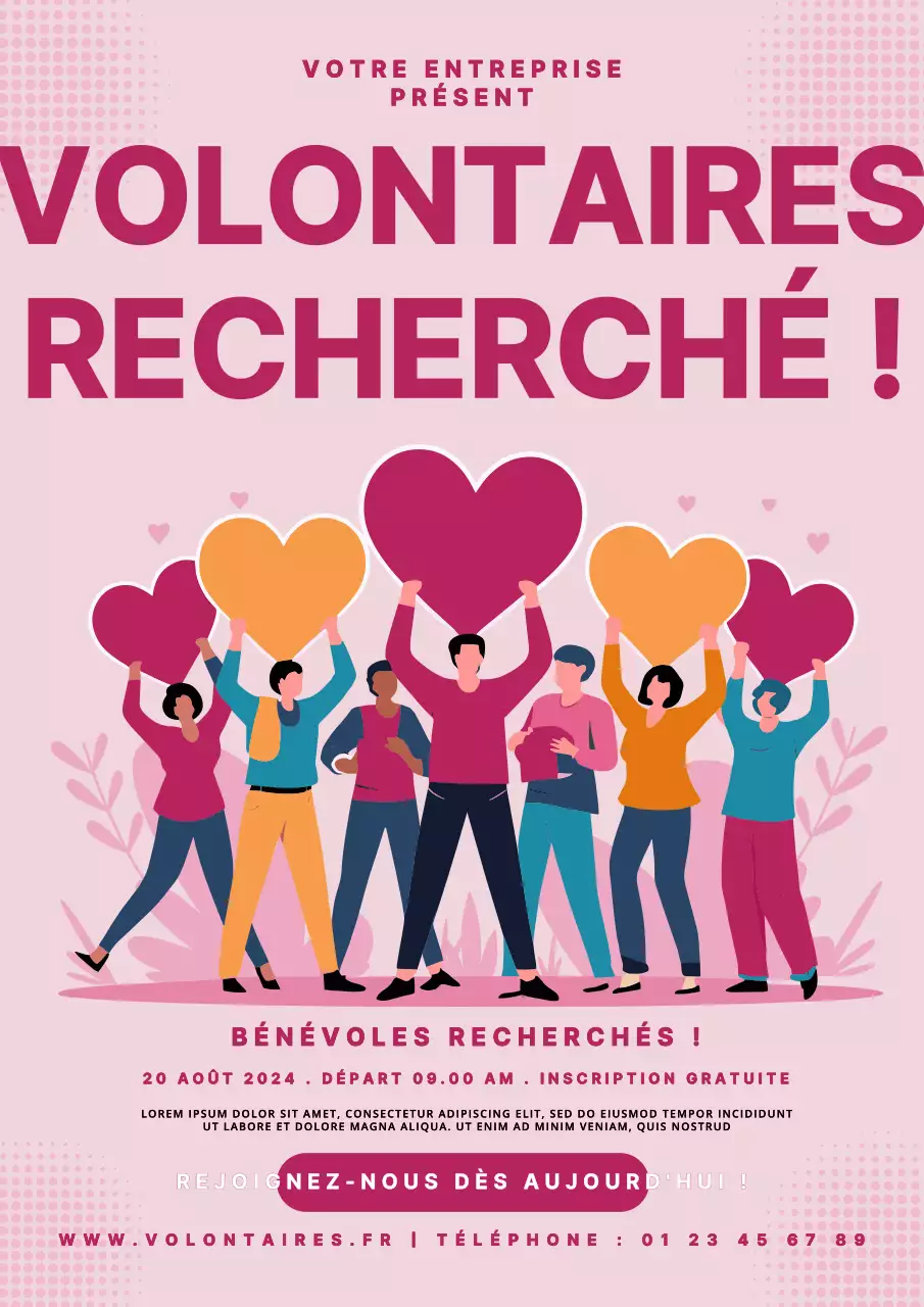promotion du recrutement de volontaires en rose et rose vif
