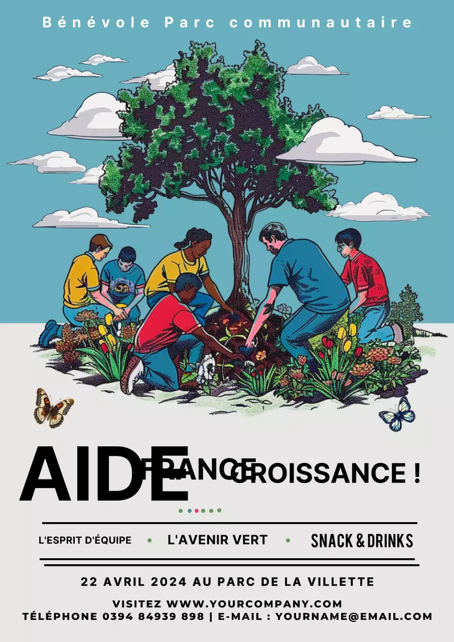 Promotion d'un parc communautaire par des volontaires vintage bleus et gris