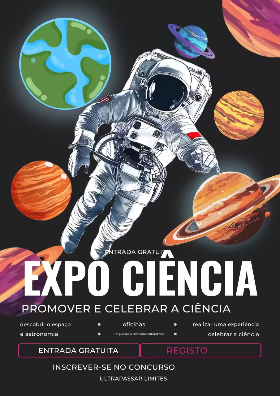 Cartaz preto estilo moderno de exposição científica