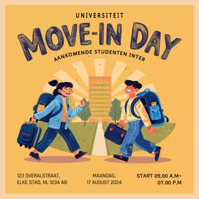 geel en oranje eenvoudige verhuisdag campus promotie