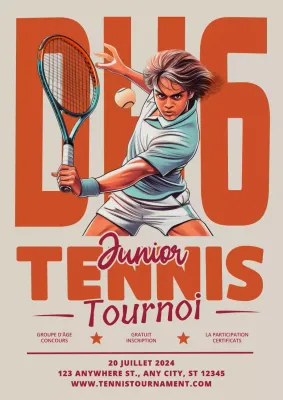 promotion du tournoi de tennis vintage beige et orange